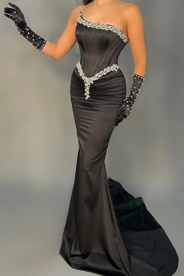 Charming Strapless Black Mermaid Prom Dress with Beads-BallBride