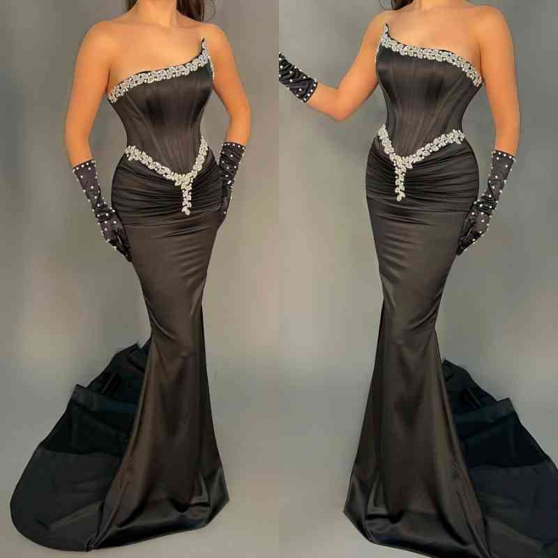 Charming Strapless Black Mermaid Prom Dress with Beads-BallBride