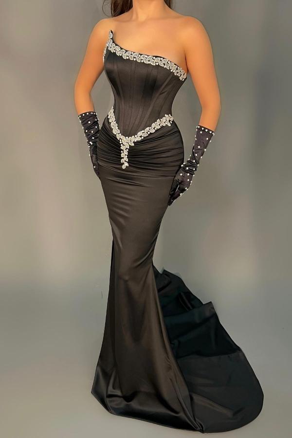 Charming Strapless Black Mermaid Prom Dress with Beads-BallBride