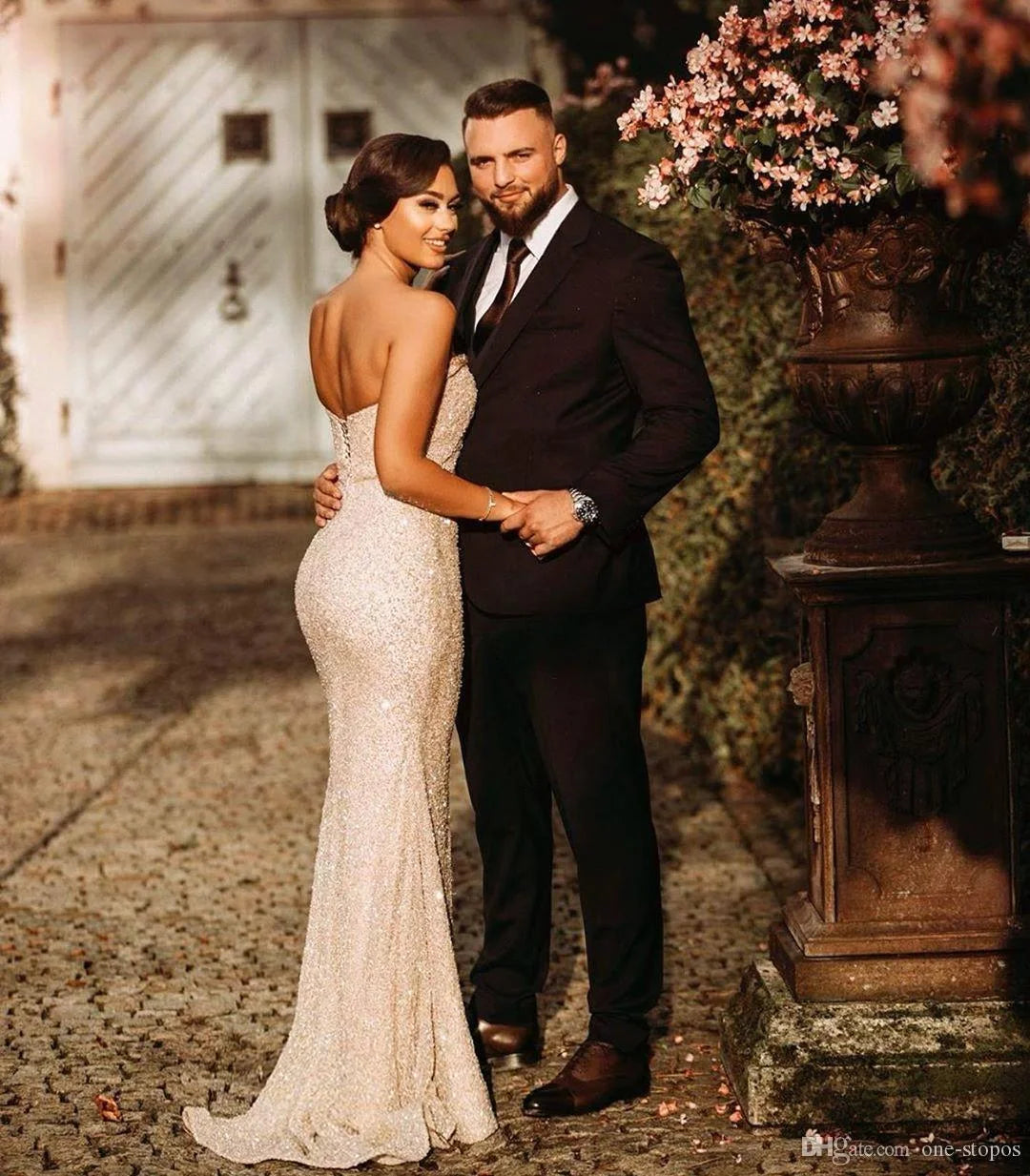 Charming Strapsless Long Mermaid Sequins Evening Dress With Slit-BallBride