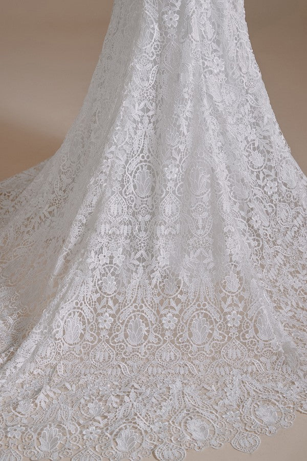 Charming Sweetheart Lace Long Mermaid Wedding Dress With Detachable Sleeves-BallBride
