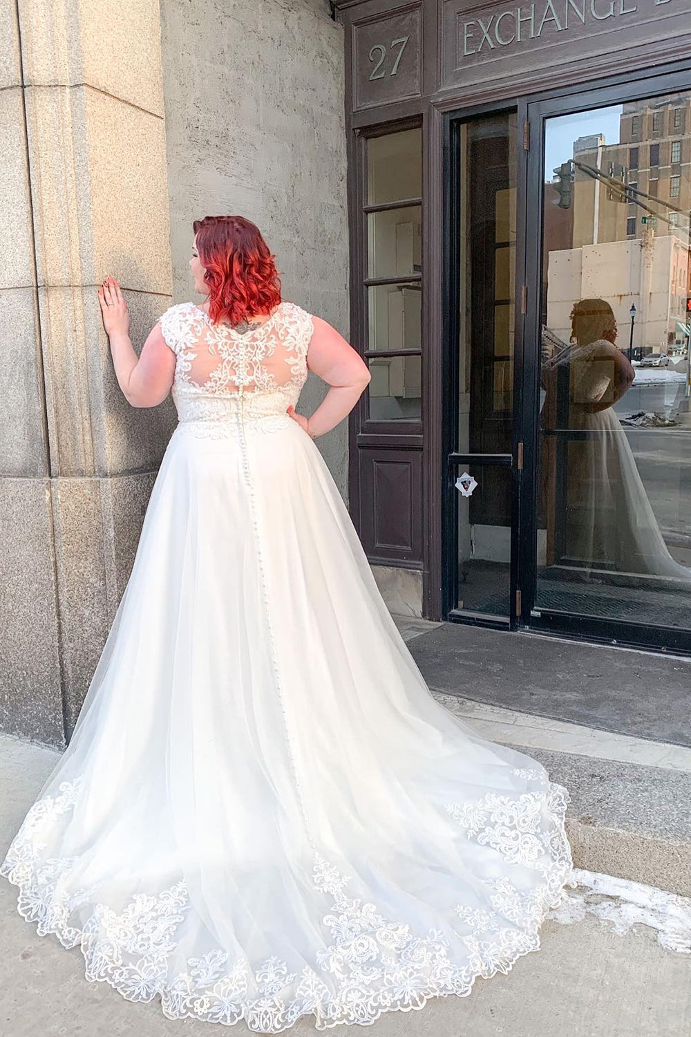 Charming V-Neck A-Line Wedding Dress With Wide Straps and Appliques Lace-BallBride
