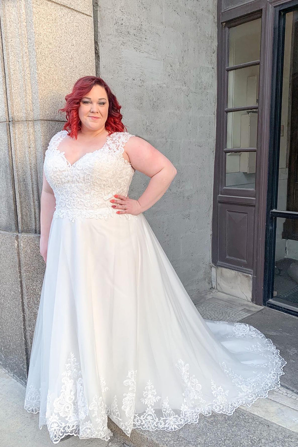 Charming V-Neck A-Line Wedding Dress With Wide Straps and Appliques Lace-BallBride