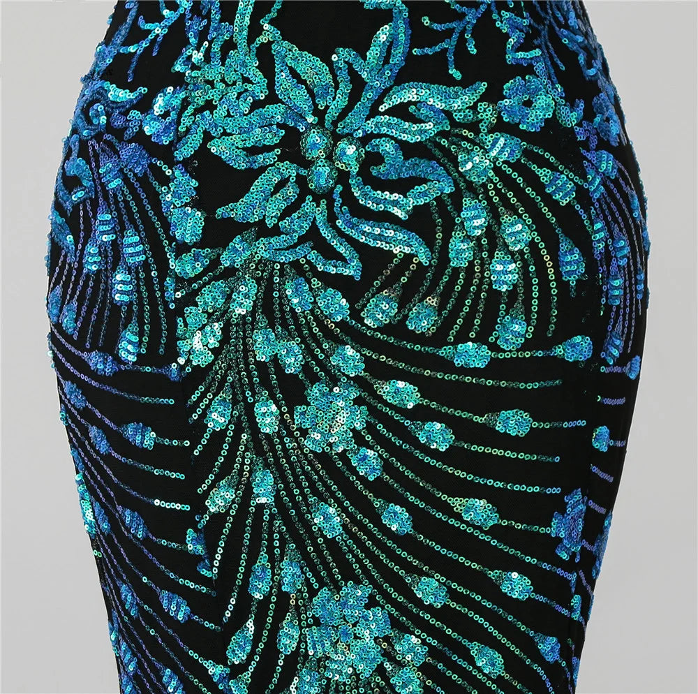 Charming V-Neck Sleeveless Sequins Prom Dress Long Mermaid Evening Party Gowns-BallBride
