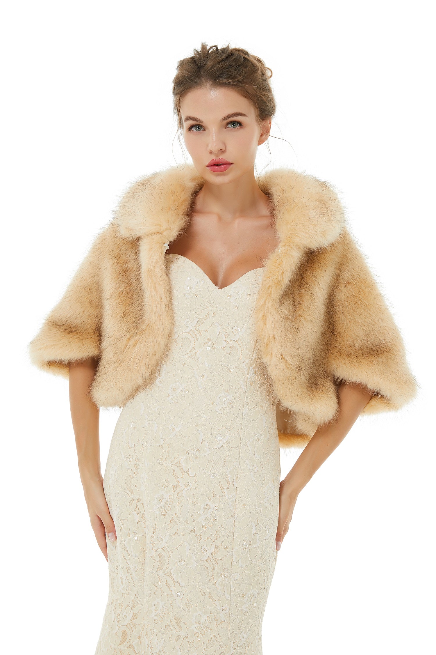 Charming Winter Faux Fur Wrap Jacket for Brides-BallBride