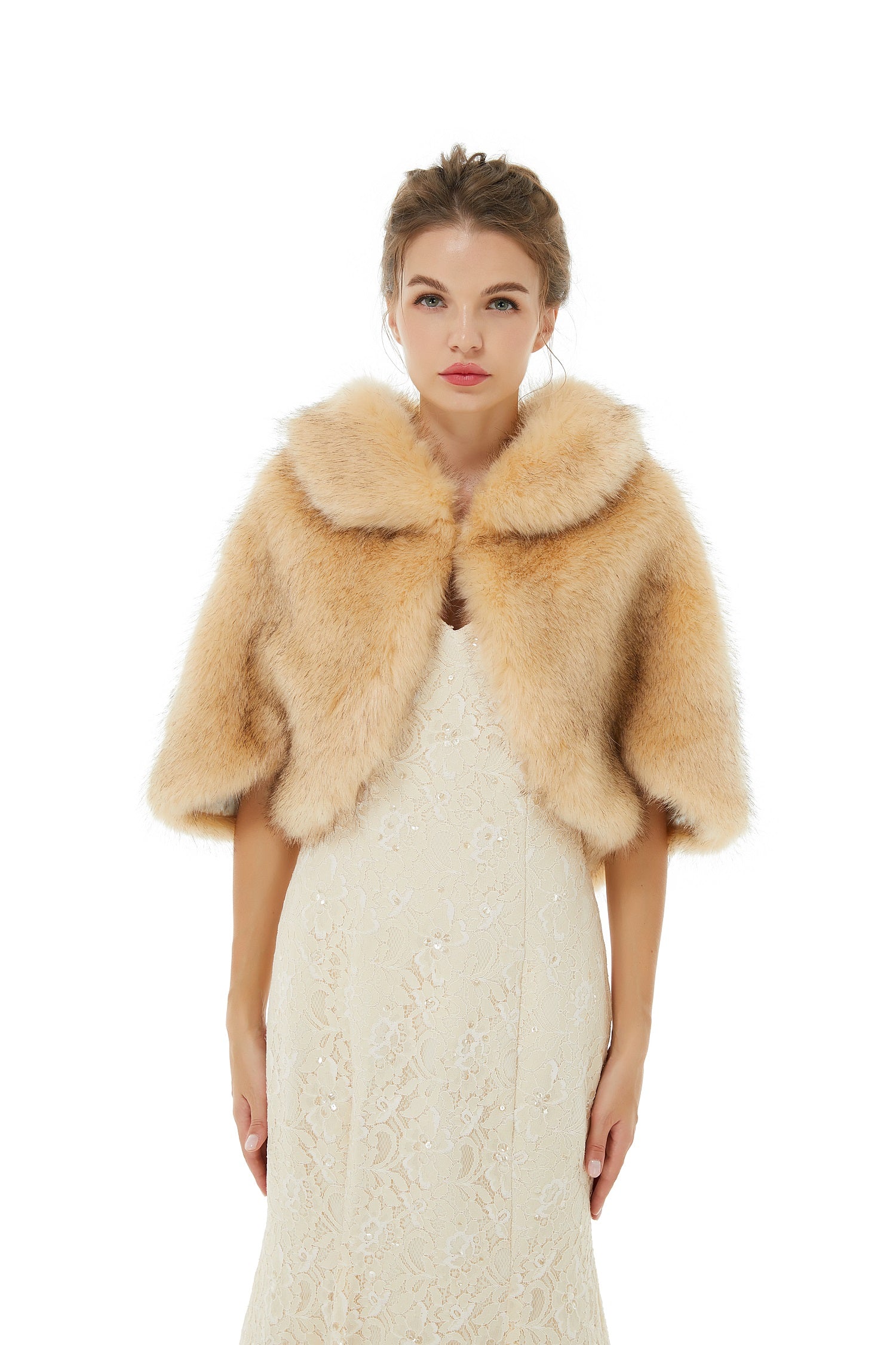 Charming Winter Faux Fur Wrap Jacket for Brides-BallBride