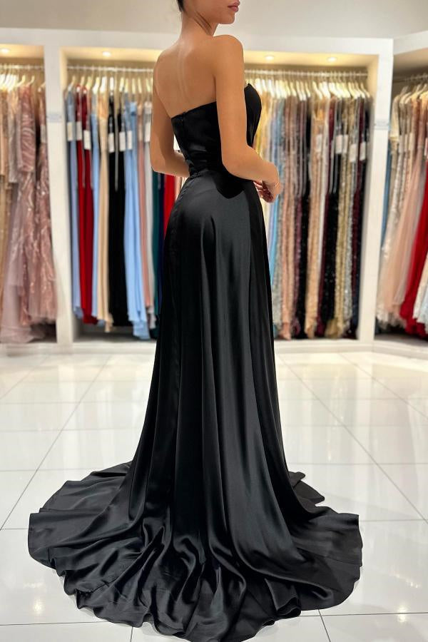 Chic Black Sweetheart Long Prom Dress with Split Zipper Back-BallBride