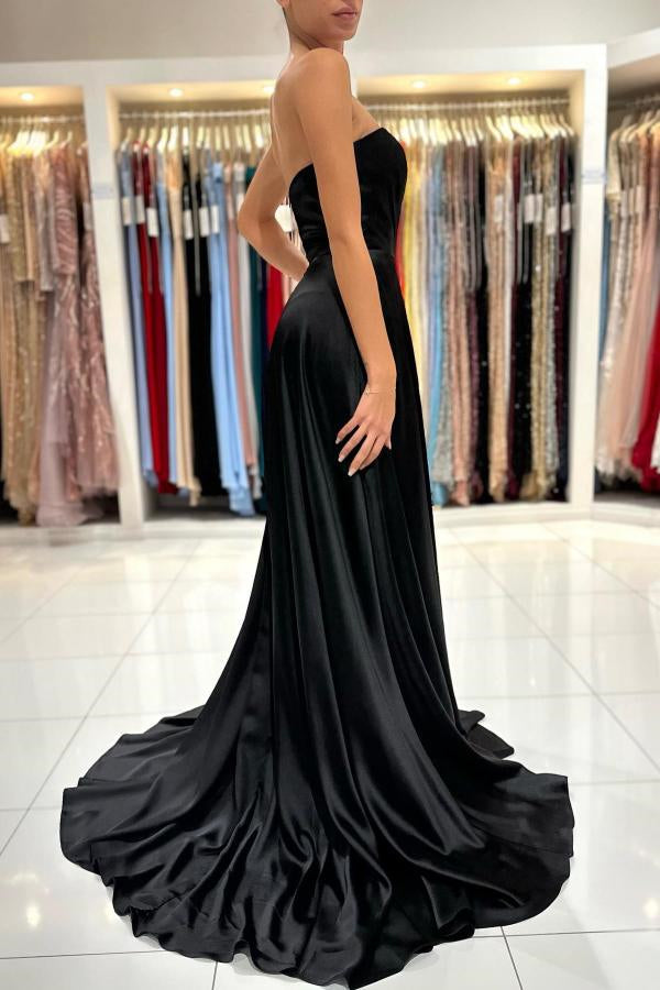 Chic Black Sweetheart Long Prom Dress with Split Zipper Back-BallBride