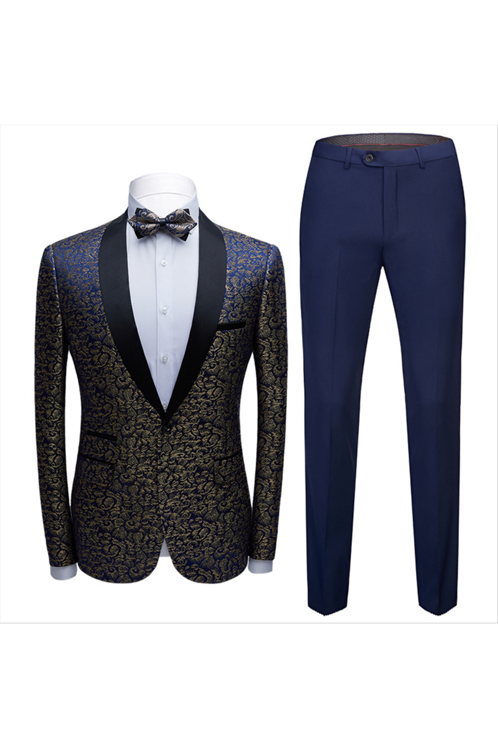 Chic Black Tuxedo Jacquard Wedding Suit With Shawl Lapel-BallBride