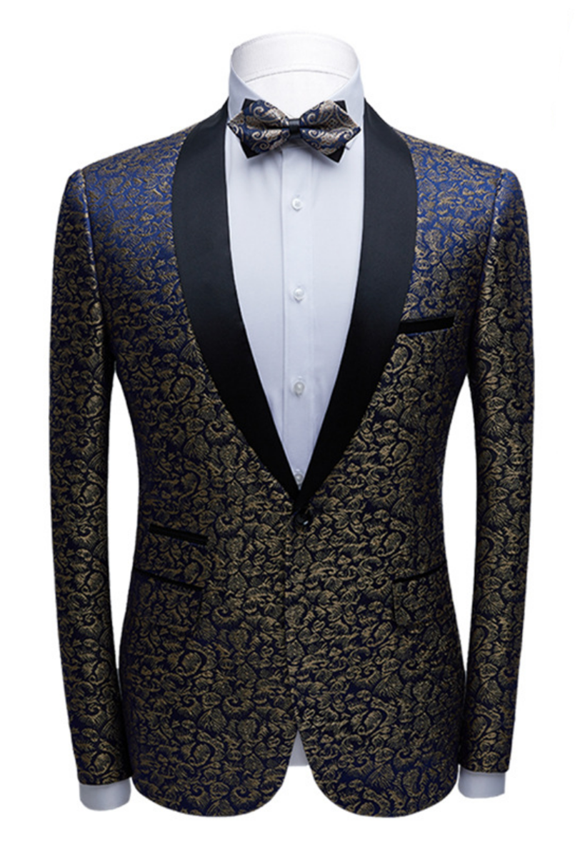 Chic Black Tuxedo Jacquard Wedding Suit With Shawl Lapel-BallBride