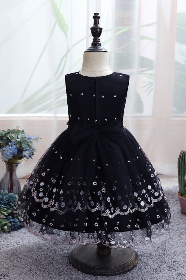 Chic Bow Scoop Sleeveless Tulle Flower Girl Dress Ball Gown for Weddings-BallBride