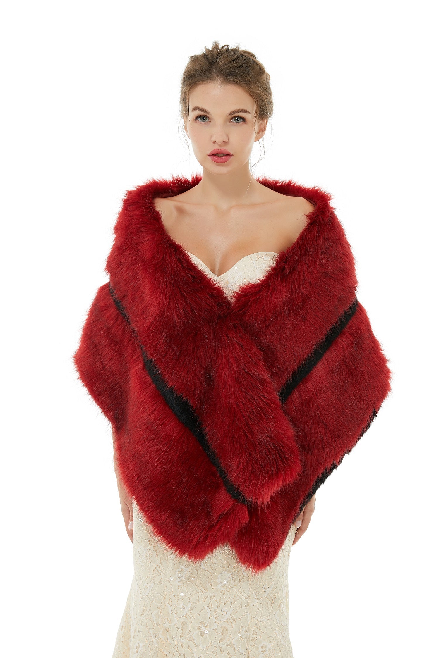 Chic Burgundy Faux Fur Wrap for Winter Weddings-BallBride