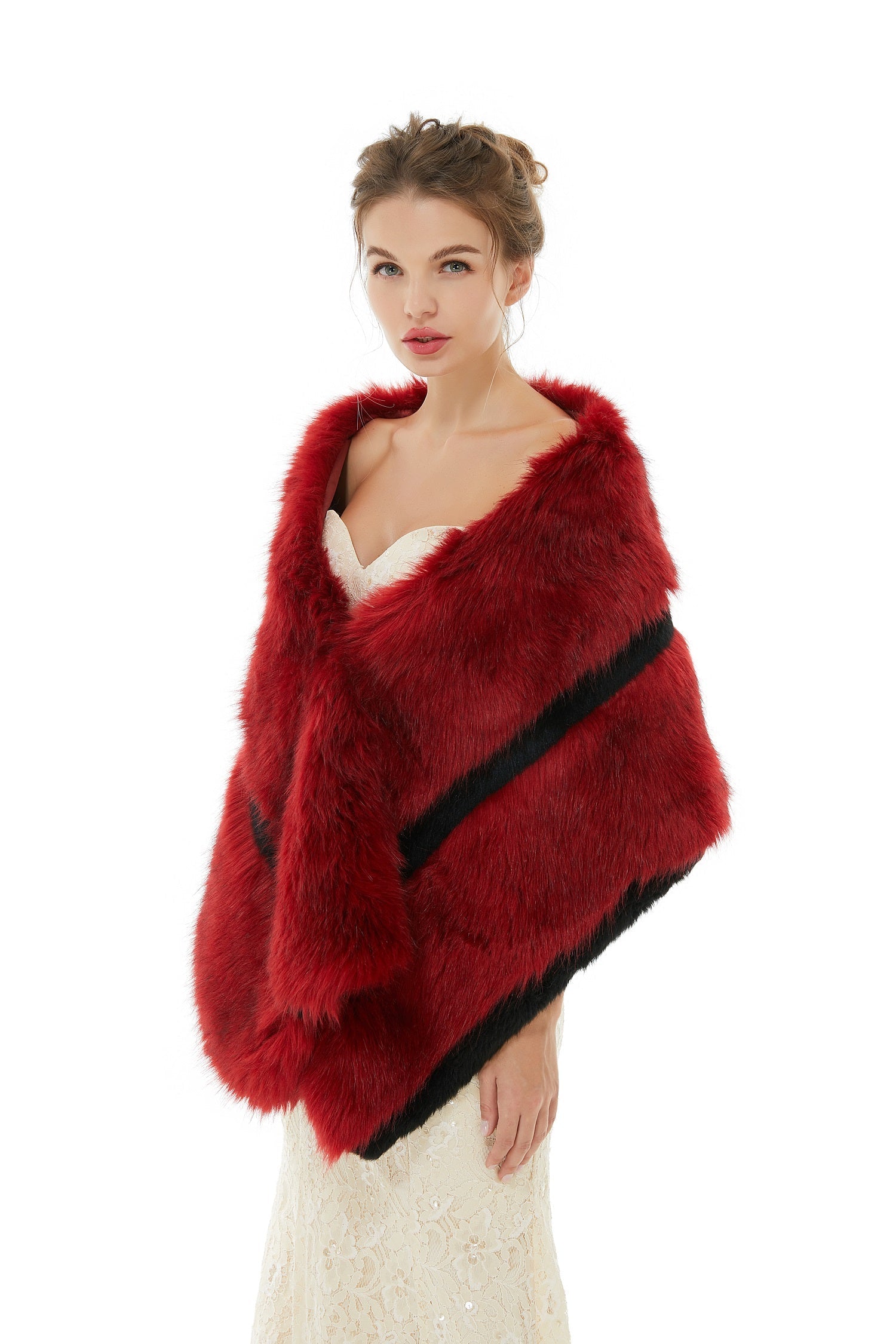 Chic Burgundy Faux Fur Wrap for Winter Weddings-BallBride