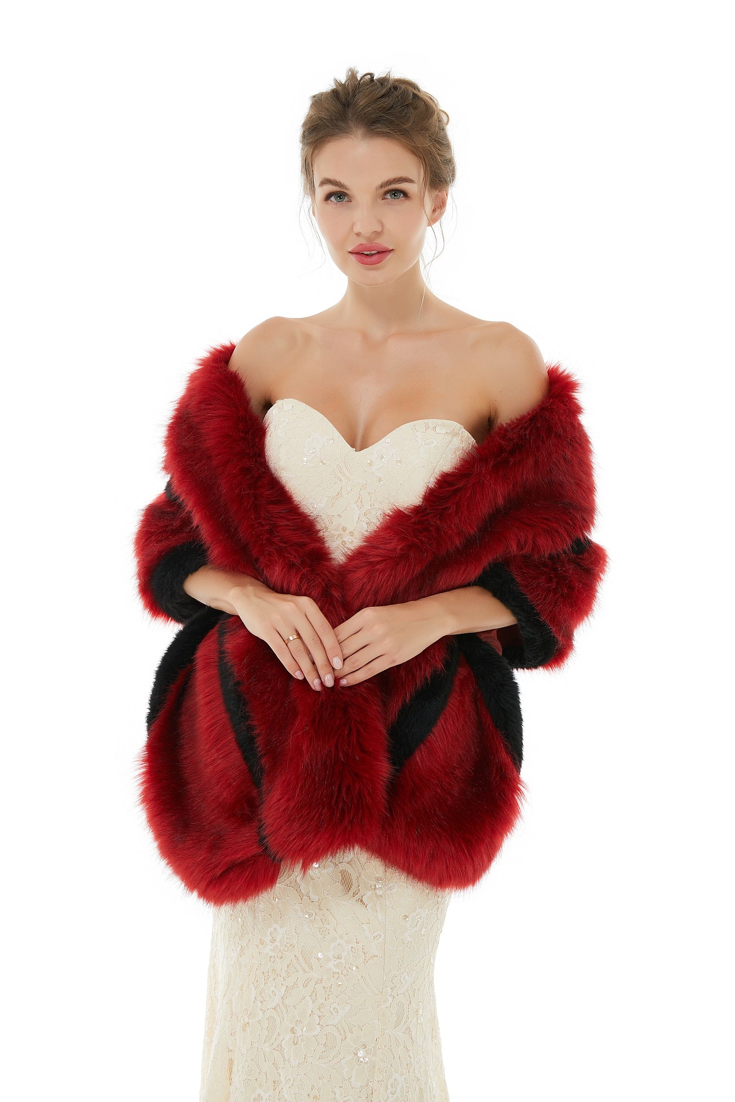 Chic Burgundy Faux Fur Wrap for Winter Weddings-BallBride
