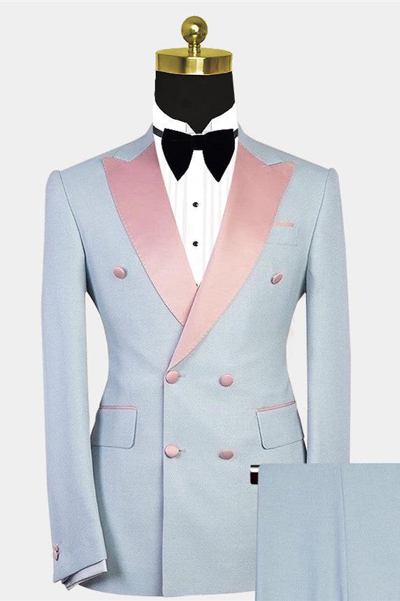 Chic Double Breasted Wedding Suit For Men With Peaked Lapel-BallBride