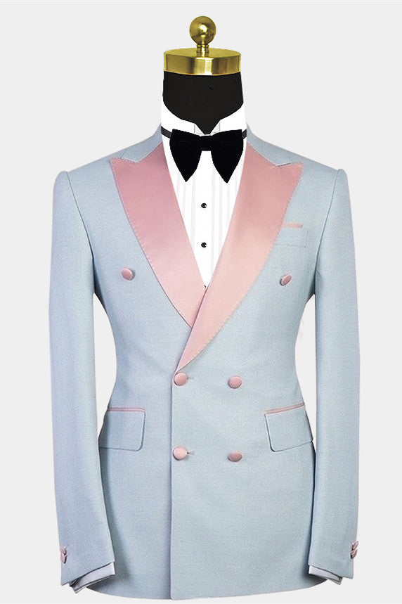 Chic Double Breasted Wedding Suit For Men With Peaked Lapel-BallBride