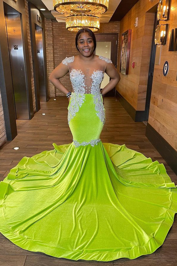 Chic Green Sleeveless Open Back Mermaid Prom Dress with Beading-BallBride