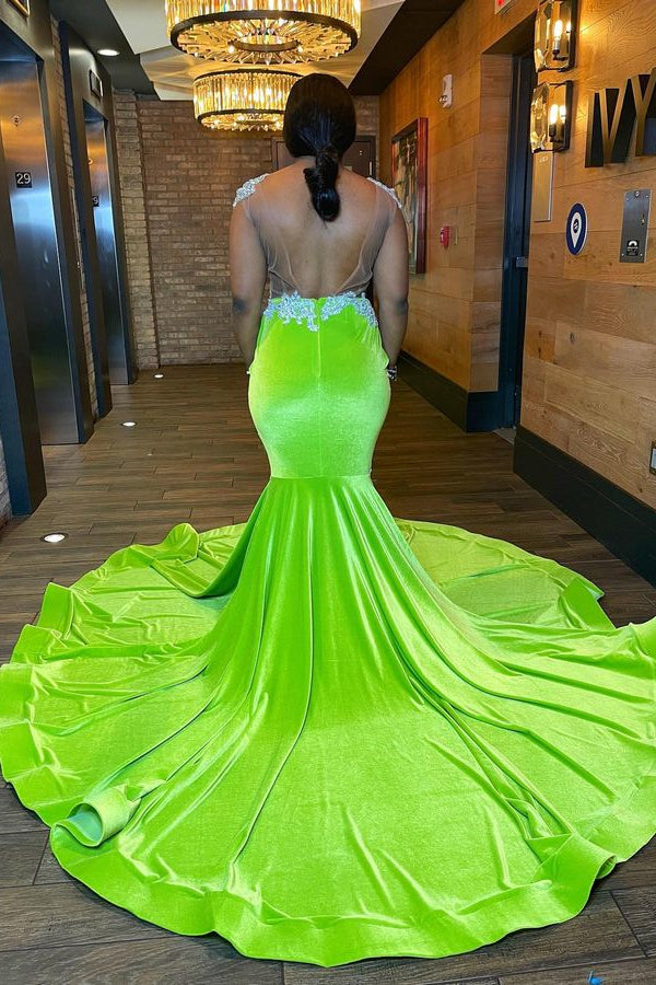 Chic Green Sleeveless Open Back Mermaid Prom Dress with Beading-BallBride
