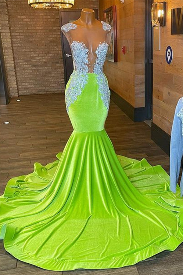 Chic Green Sleeveless Open Back Mermaid Prom Dress with Beading-BallBride