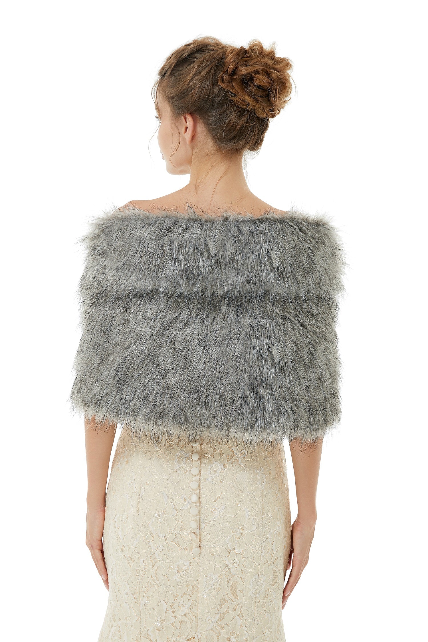 Chic Grey Faux Fur Bridal Shawl for Weddings-BallBride