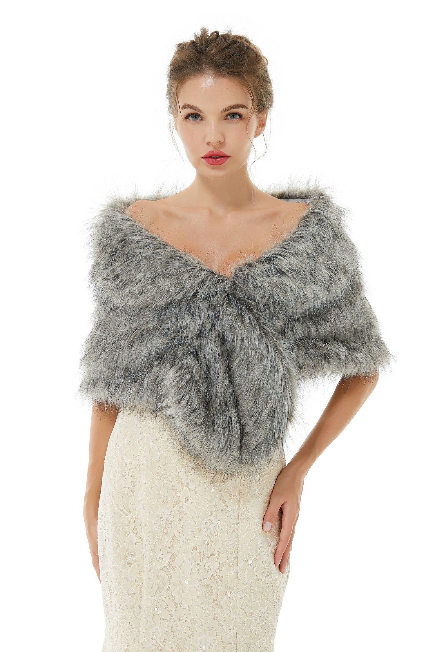 Chic Grey Faux Fur Bridal Shawl for Weddings-BallBride