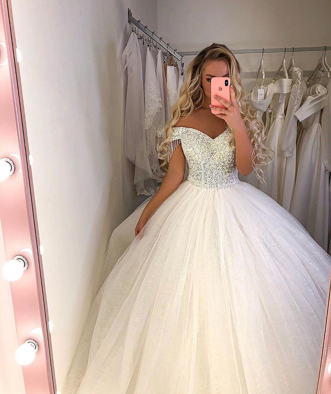 Chic Long Off-the-Shoulder Wedding Dress On Sale-BallBride