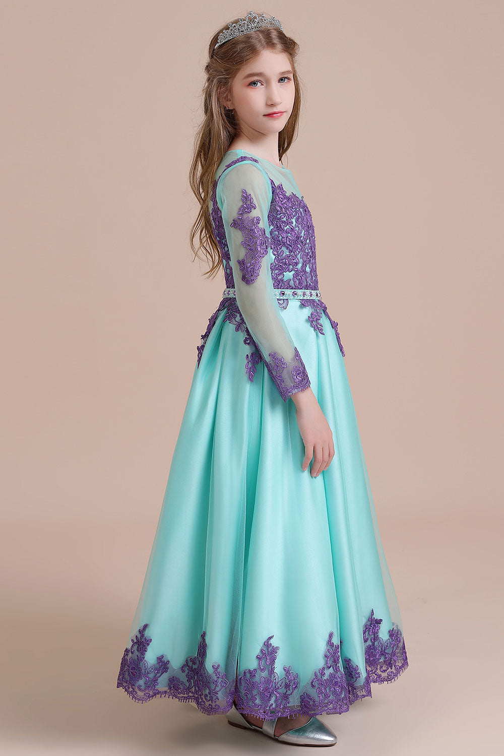 Chic Long Sleeve Jewel A-line Flower Girl Dress with Tulle Appliques-BallBride