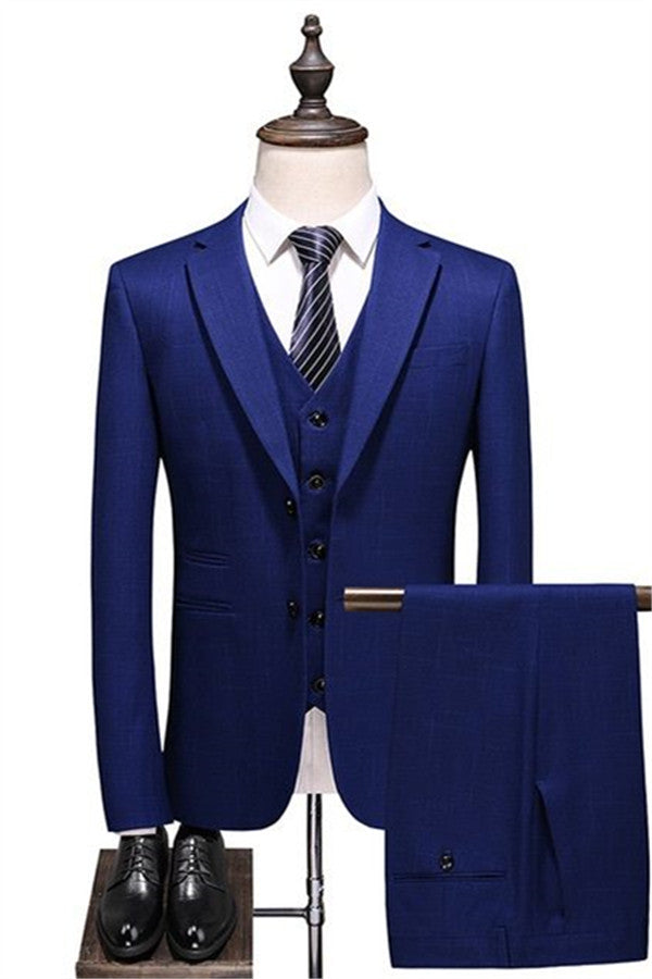 Chic Navy Blue Notched Lapel Wedding Tuxedo Slim Fit-BallBride