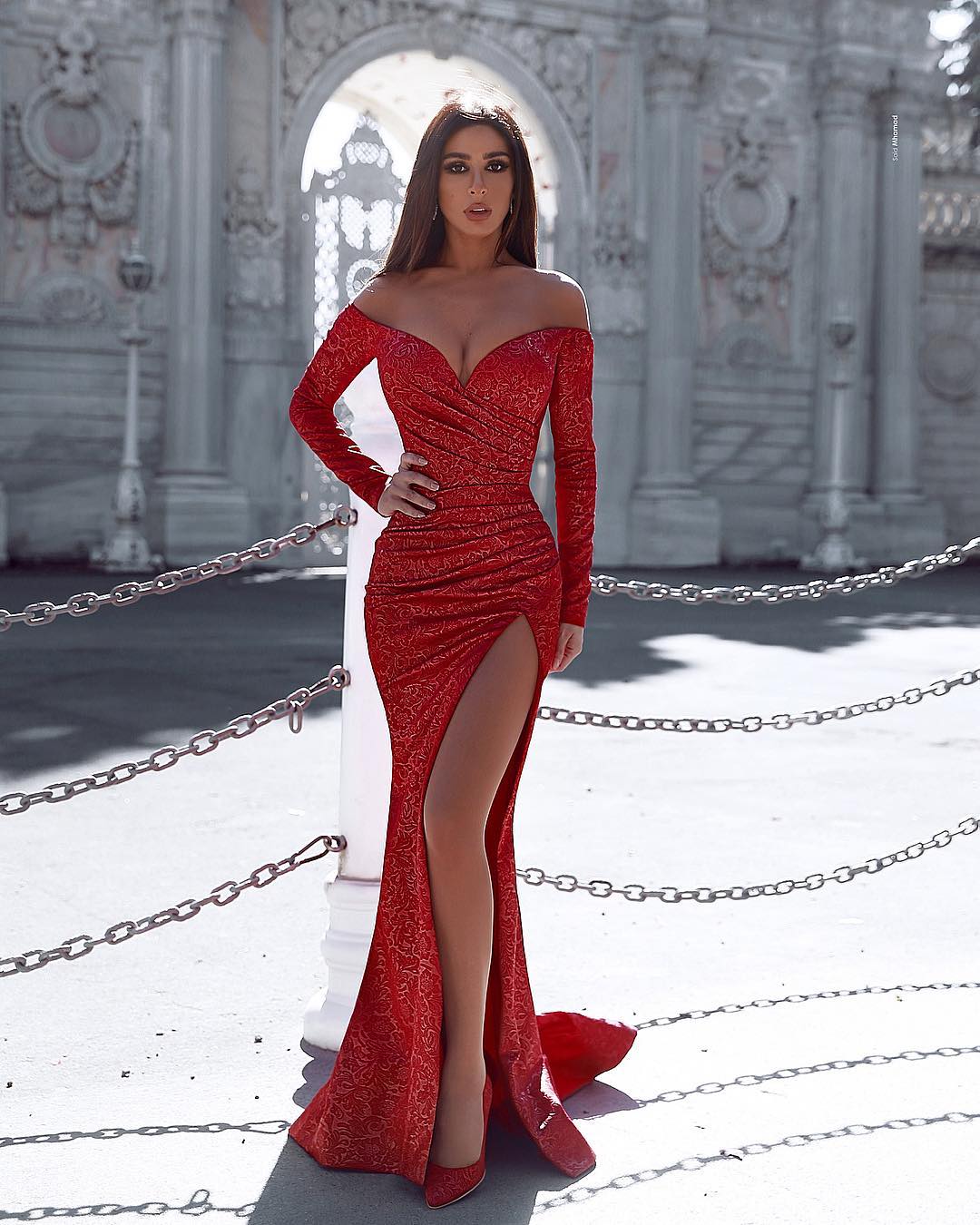 Chic Off-the-Shoulder Lace Mermaid Prom Dress with Front Split-BallBride
