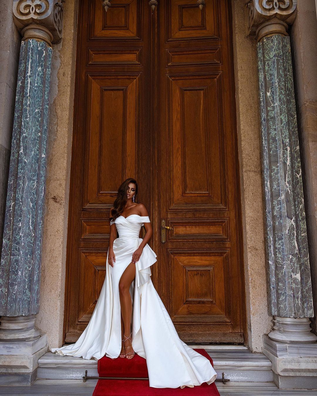 Chic Off-the-Shoulder Long Mermaid Wedding Dress With Split Online-BallBride