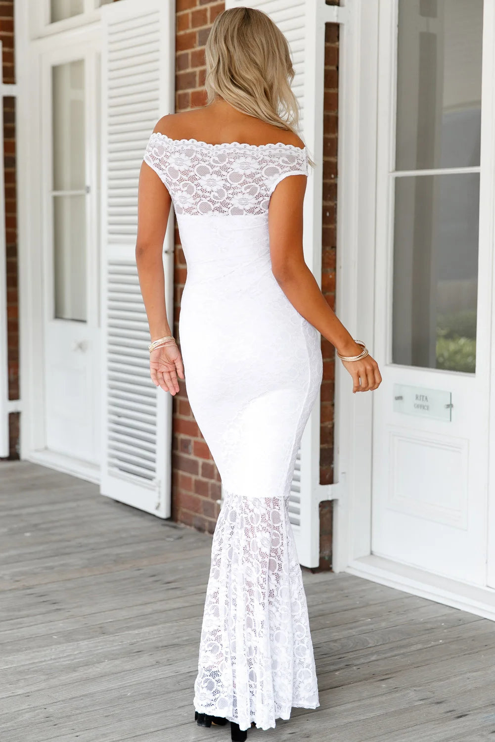 Chic Off-the-Shoulder Mermaid Lace Long Evening Dress-BallBride