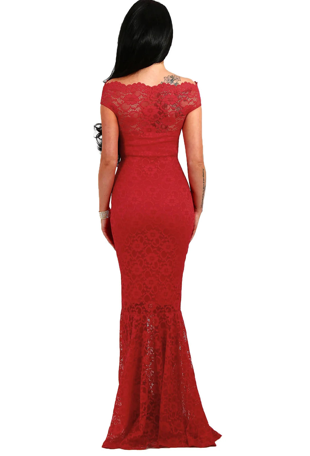 Chic Off-the-Shoulder Mermaid Lace Long Evening Dress-BallBride