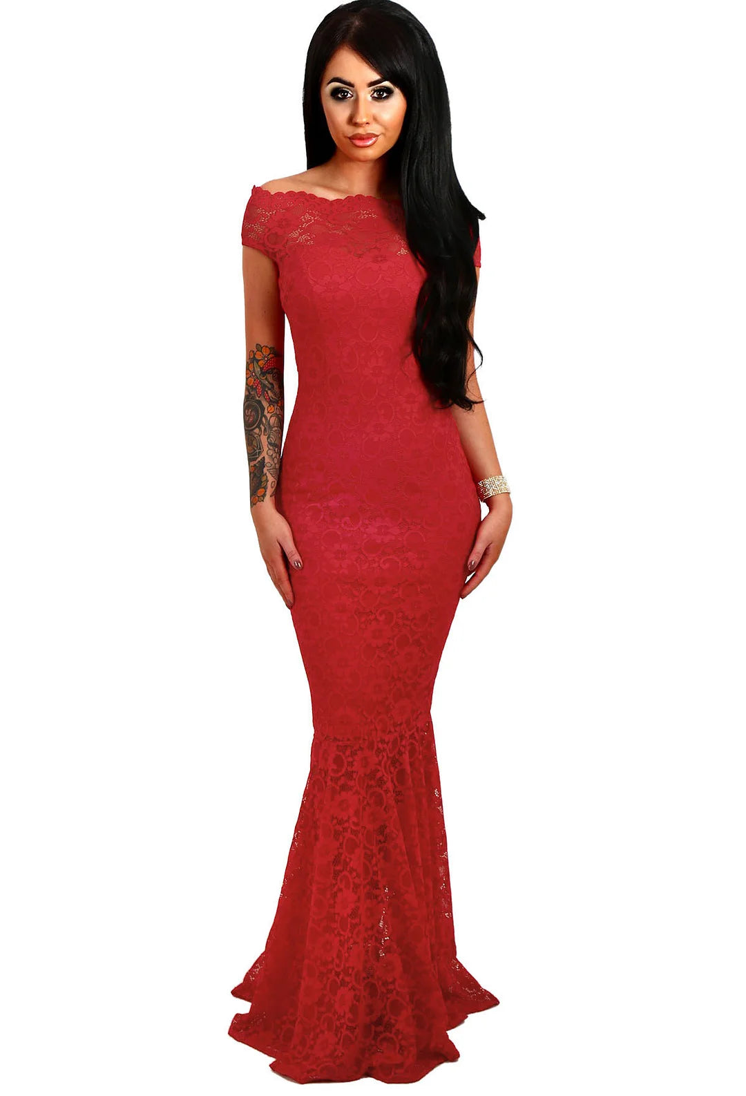 Chic Off-the-Shoulder Mermaid Lace Long Evening Dress-BallBride