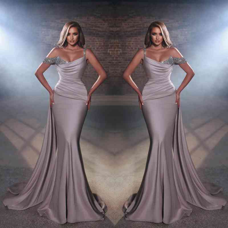 Chic Off-the-Shoulder Mermaid Prom Dress with Long Ruffle and Beads-BallBride