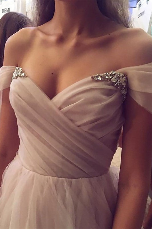 Chic Off-the-Shoulder Tulle Prom Dress-BallBride