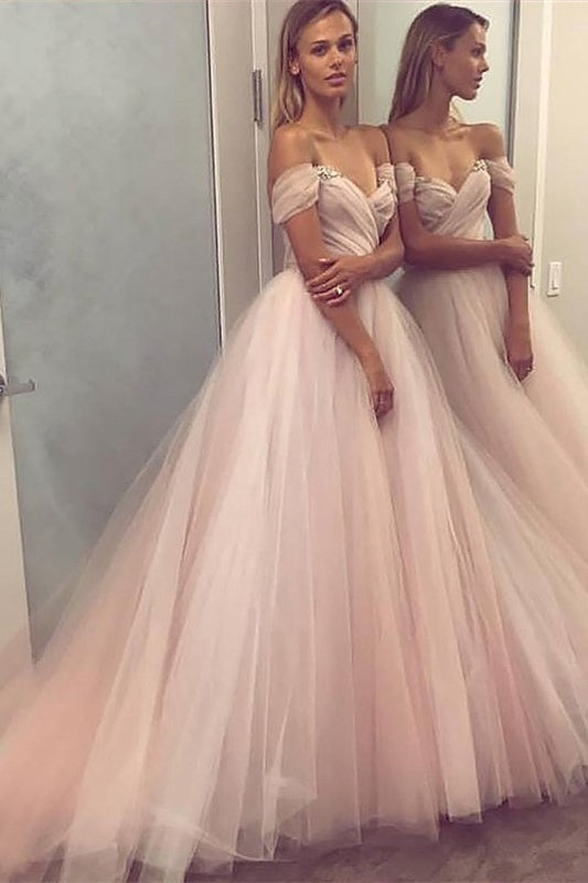 Chic Off-the-Shoulder Tulle Prom Dress-BallBride