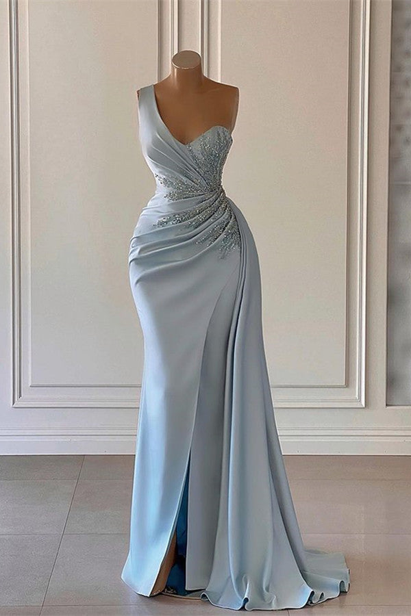 Chic One Shoulder Evening Dress - Mermaid Split With Beads-BallBride