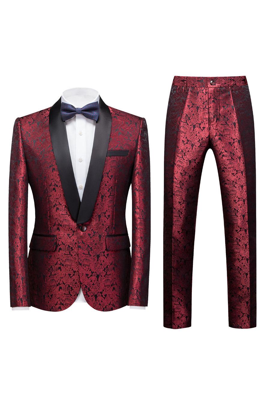 Chic Ruby Slim Fit Jacquard Shawl Lapel Wedding Suit For Men-BallBride