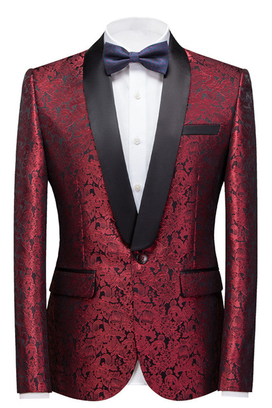 Chic Ruby Slim Fit Jacquard Shawl Lapel Wedding Suit For Men-BallBride
