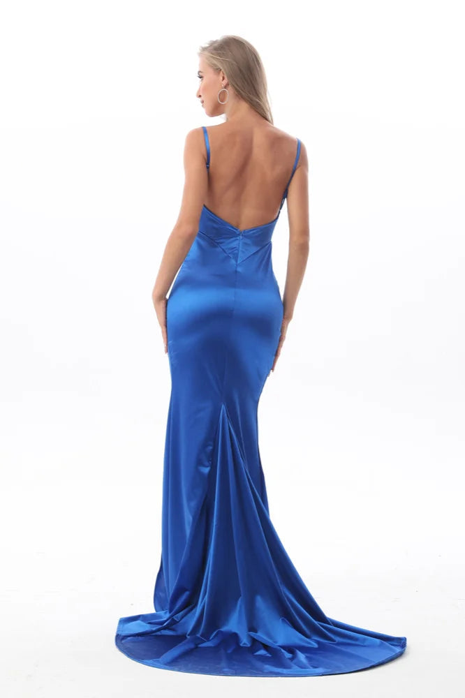 Chic Spaghetti-Straps V-Neck Prom Dress Long Mermaid Evening Gowns Online-BallBride