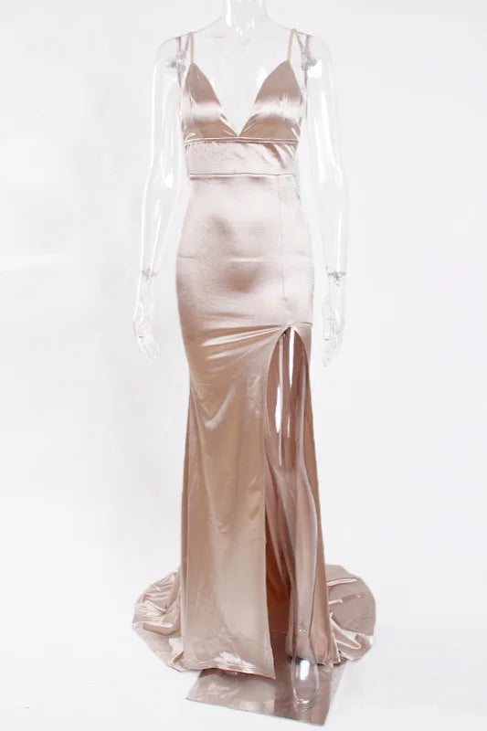Chic Spaghetti-Straps V-Neck Prom Dress Long Mermaid Evening Gowns Online-BallBride