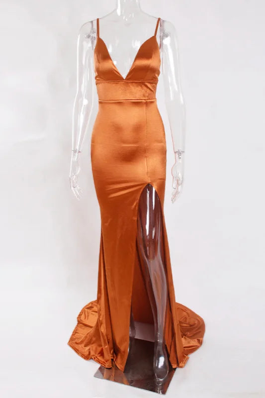 Chic Spaghetti-Straps V-Neck Prom Dress Long Mermaid Evening Gowns Online-BallBride