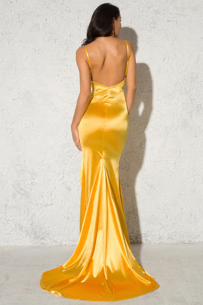 Chic Spaghetti-Straps V-Neck Prom Dress Long Mermaid Evening Gowns Online-BallBride