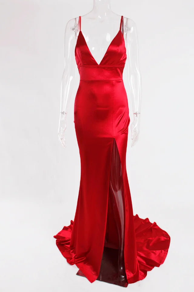 Chic Spaghetti-Straps V-Neck Prom Dress Long Mermaid Evening Gowns Online-BallBride