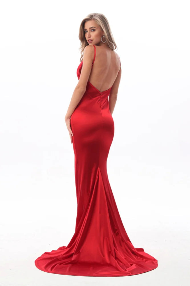 Chic Spaghetti-Straps V-Neck Prom Dress Long Mermaid Evening Gowns Online-BallBride