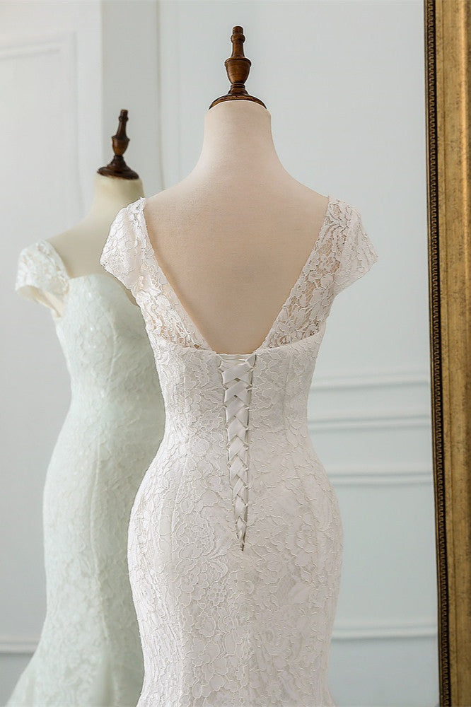 Chic Sweetheart Lace Mermaid Wedding Dress with Cap Sleeves-BallBride