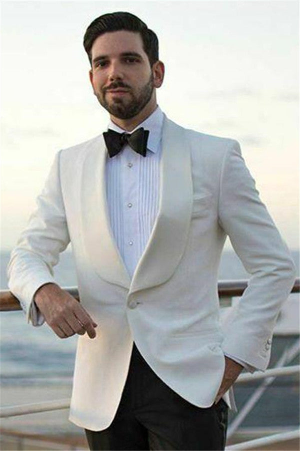 Chic White Shawl Lapel Fit Men's Wedding Suit With One Button-BallBride