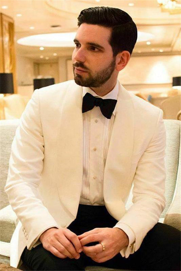 Chic White Shawl Lapel Fit Men's Wedding Suit With One Button-BallBride