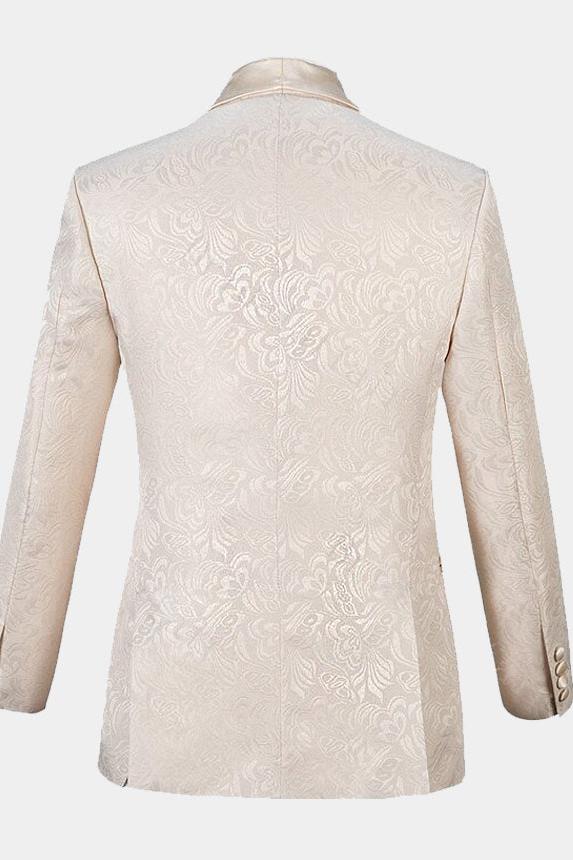 Chic White Three Pieces Jacquare Shawl Lapel Wedding Suit-BallBride