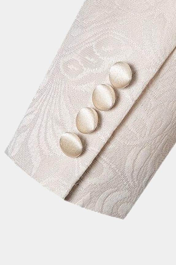 Chic White Three Pieces Jacquare Shawl Lapel Wedding Suit-BallBride